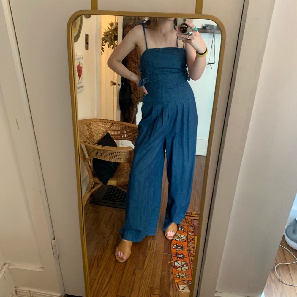 Free People Wide Leg Denim Jumpsuit